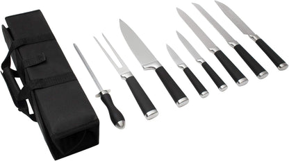 9-Piece Kitchen Knife Set in Carry Case - Ultra Sharp Chef Knives with Ergonomic Handles - Professional Japanese Chef'S Knife Set with Paring, Carving, Bread, Santoku, Utility Knives, Fork, Sharpener2