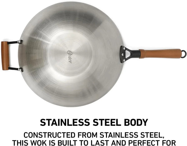 Oster Sangerfield 14-Inch Stainless Steel Wok with Wood Handles, Durable Non-Stick Stir Fry Pan for Gas and Electric Stovetops6