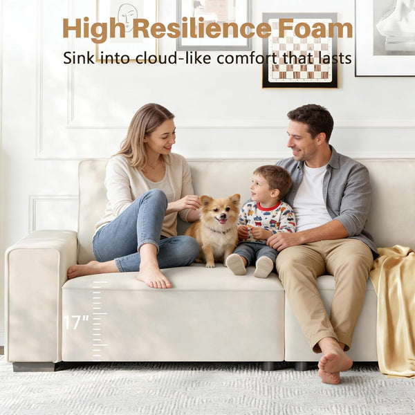 85'' Chenille Couch for Living Room, 3 Seater Comfy Sofa with Wide Armrest, Thick Spring Cushions, Modern Cloud Couch for Apartment, Office, Bedroom, Small Space, Chenille Beige5