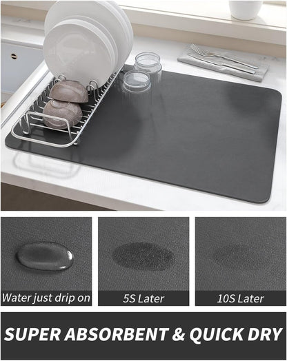 Coffee Mat Dish Drying Mat for Kitchen Counter-Bar Accessories, Hide Stain, Rubber Backed, Absorbent, Fit under Coffee Maker, Espresso Machine, Pot, Dish Rack, 12"X19", Dark Grey2