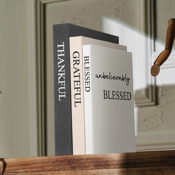 Set of 3 Thankful Grateful Blessed Decorative Books for Home Decor | Linen Faux Books, Stacked Neutral Modern Aesthetic Fake Storage Boxes, Coffee Table, Bookshelf or Mantle Display8