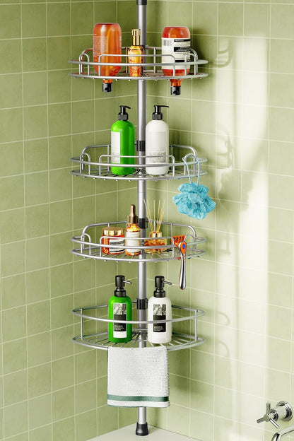 Corner Shower Caddy Tension Pole 4 Tier Rustproof Shampoo Organizer1