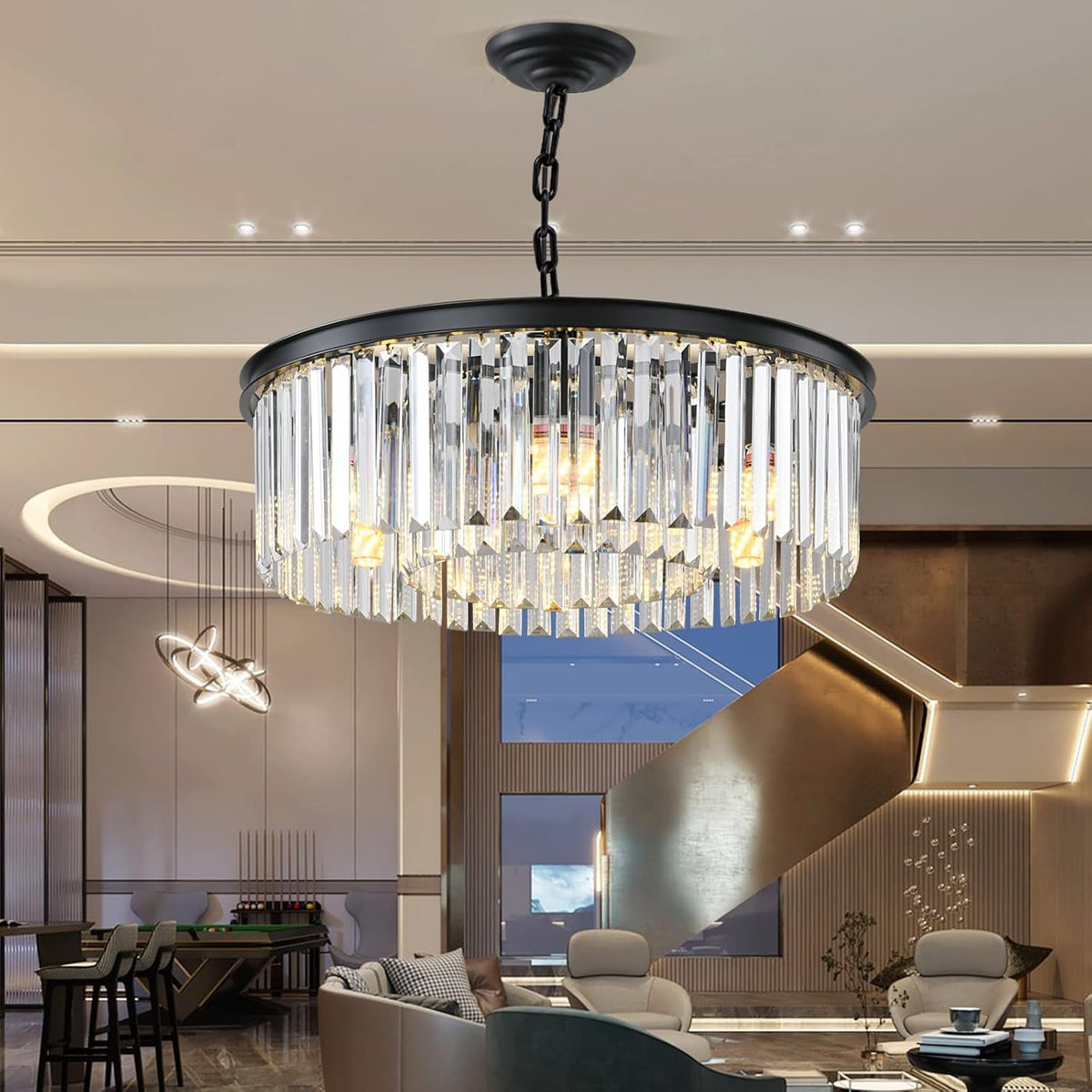 black-modern-crystal-chandelier-2-tier-round-flush-mount-ceiling-light-fixtures-height-adjustable-pendant-lighting-for-dining-room-living-room-bedroom-kitchen-hotel-foyer