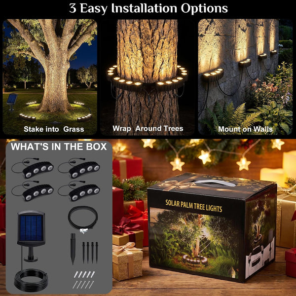 Solar Tree Lights Outdoor, Ring Uplights for Trees, Warm White COB LED5