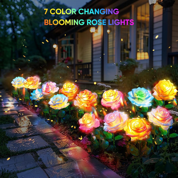 Solar Flowers Lights Outdoor Waterproof: 4Pack Garden Lights Yard Decor2
