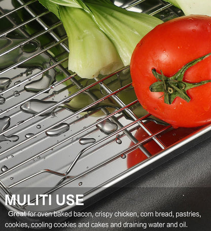 Baking Sheet with Cooling Rack, Baking Mat Set, Set of 6 | Stainless Steel Cookie Pan with Cooling Rack, 2 Sheets + 2 Racks + 2 Mats,Baking Pan, Size 16 X 12 X 1 Inch Easy Clean7