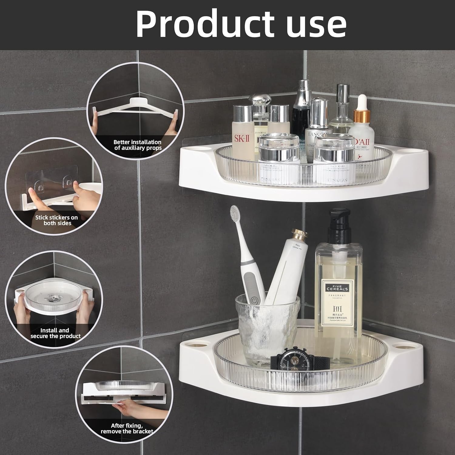 corner-shower-2-tier-caddy-lazy-susan-organizer-360-rotating-corner-shelf-wall-mounted-with-no-drilling-shelves-for-bathroom-dorm-and-kitchen-white