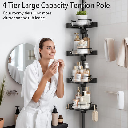 360° Rotating Corner Shower Caddy Tension Pole Organizer, Black6