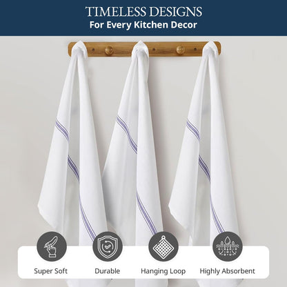Dish Towels 100% Cotton Absorbent Lint-Free 6 Pack | for Hand Drying and Cleanup, Classic Herringbone Weave, Dish Towels for Kitchen, Quick Drying Cotton - Blue Stripe7