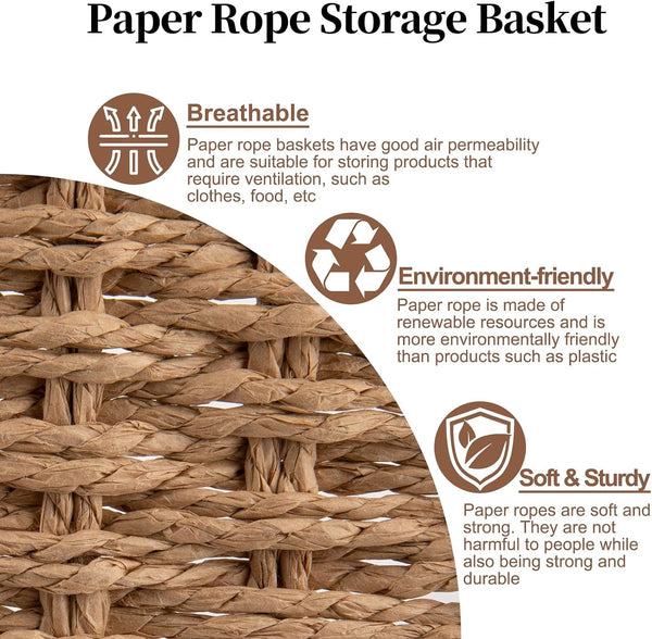 Pantry Baskets for Organizing, Paper Rope Baskets with Built-In Handles, Wicker Storage Bins for Shelves, 2 Pack-Yellow5