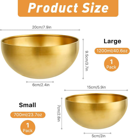 Stainless Steel Mixing Bowls, 700ML& 1200ML Gold Metal Salad Bowls, 2 Pack2