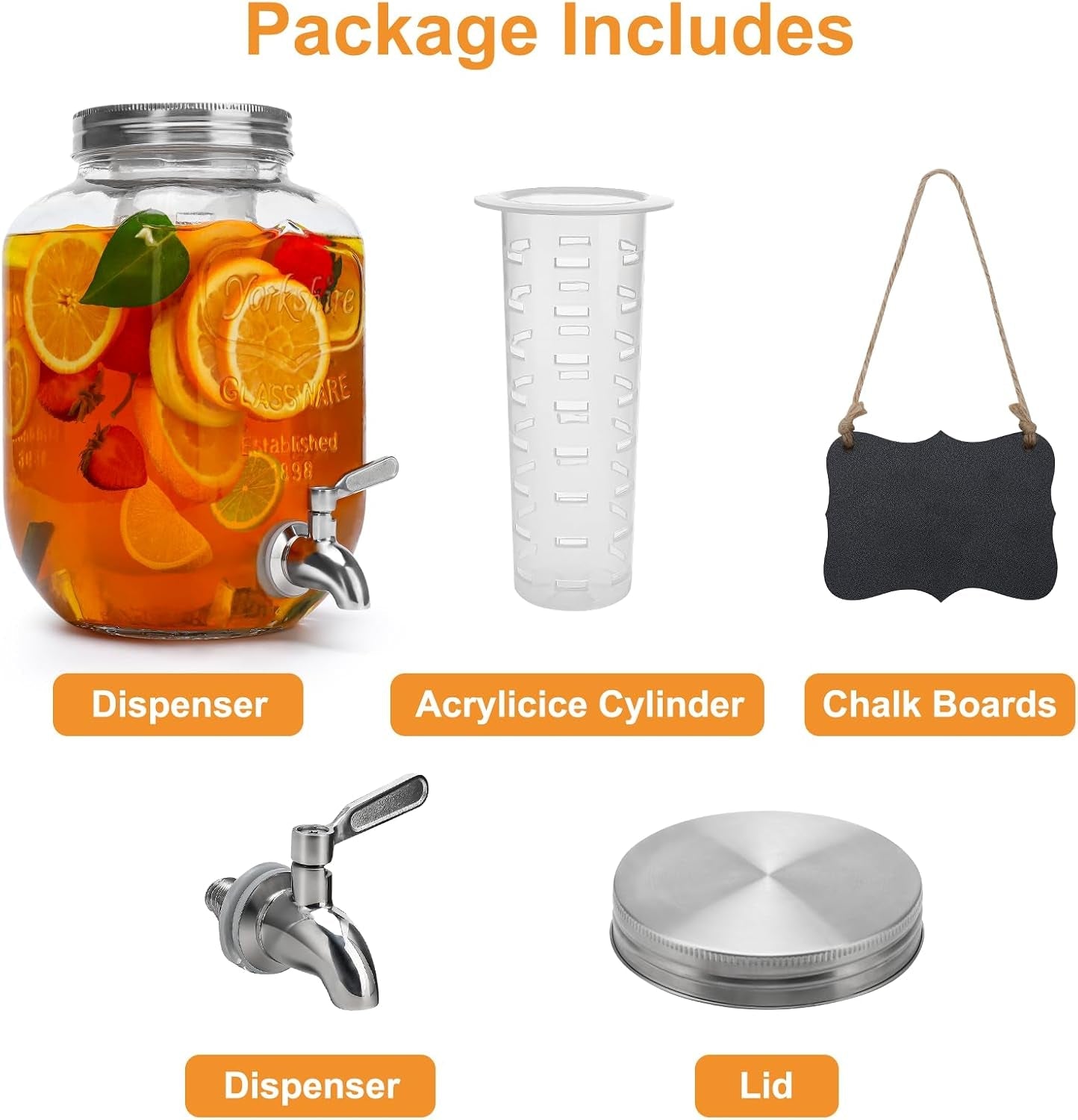 1-gallon-glass-beverage-dispenser-with-lid-stainless-steel-spigot-glass-drink-dispensers-for-parties-lemonade-dispenser-with-ice-cylinder-for-weddings-party-sun-tea-jar-water-juice-dispensers