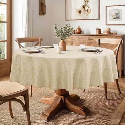 round Table Cloth Faux Linen Farmhouse Tablecloth Wrinkle and Stain Resistant Decorative Fabric Table Cover for Kitchen, Dining Room, Parties and Camping, Beige, 120 Inch Round5