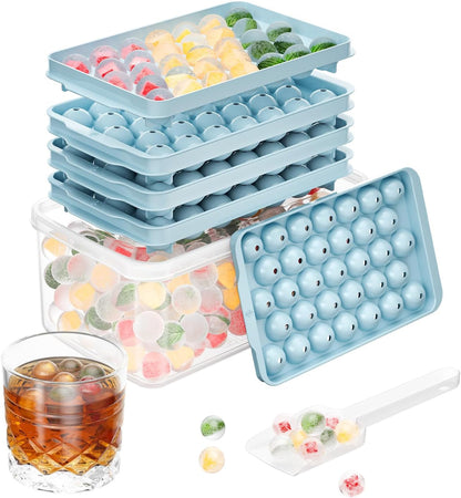 3 Pack Ice Trays for Freezer, 99 PCS Ice Cube Tray with Lid and Bin, round Ice Cube Mold, Circle Ice Maker for Chilling Drinks (0.8 Inch, Blue)1