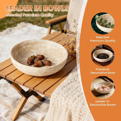 Travertine Decorative Bowls for Home Decor, Natural Stone Centerpiece Fruit & Key Bowl, Modern Organic Catch-All for Kitchen Counter, Entryway & Coffee Table8