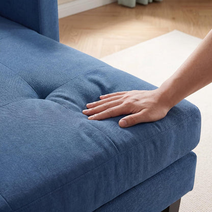 74'' L Shaped Small Couch with Chaise, Lounge Sectional Couch with Movable Ottoman, Sleeper Sofa for Apartment Size, Small Sectional for Living Room, Office, Guest Room & Small Spaces, Blue7