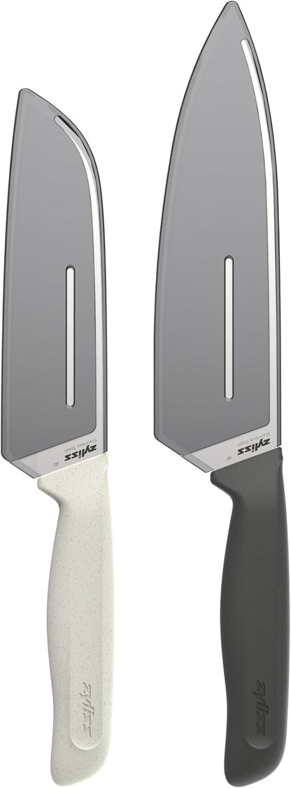 Classic 2 Piece Chef & Santoku Knife Set, Stainless Steel 15° Hollow-Ground Blades, Ergonomic Wheat Straw Handles, Finger Guard & Blade Covers, Dishwasher Safe2