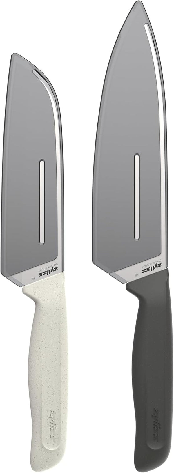 Classic 2 Piece Chef & Santoku Knife Set, Stainless Steel 15° Hollow-Ground Blades, Ergonomic Wheat Straw Handles, Finger Guard & Blade Covers, Dishwasher Safe2