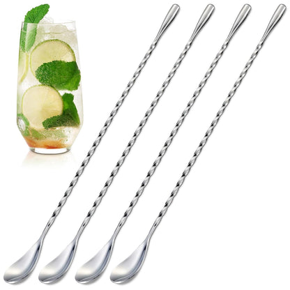 4 Pcs Bar Spoon Set, 12" Long, 18/8 Stainless Steel Cocktail Stirrers | Long Handle Sugar Spoon, Spiral Twisted Design, Corrosion Resistant, for Coffee, Tea, Dirty Soda, Home Bar, and Gifts1