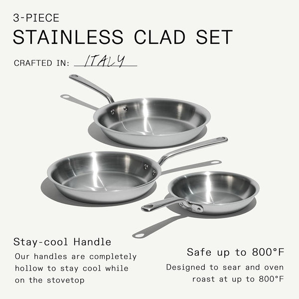 Made in Cookware - 3-Piece (Includes 8",10",12") Stainless Frying Pan Set - 5 Ply Stainless Clad - Professional Cookware - Crafted in Italy - Induction Compatible6
