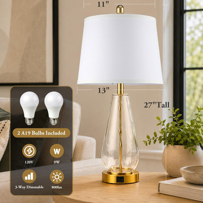 27'' Glass Table Lamps Set of 2 for Living Room, Gold Modern Lamps5
