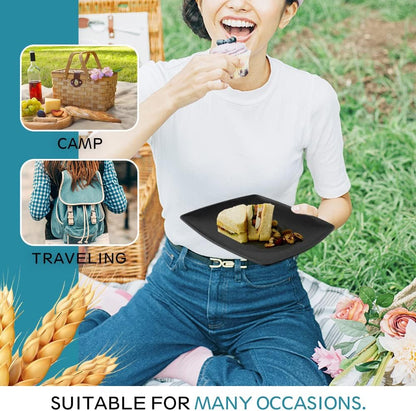 24-Piece Plates and Bowls Sets for 6, Black Square Dinnerware Sets7