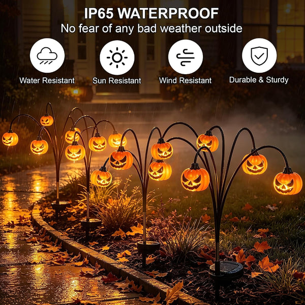 Halloween Solar Lights Outdoor, 2 Pack Waterproof Pumpkin Stake Lights4