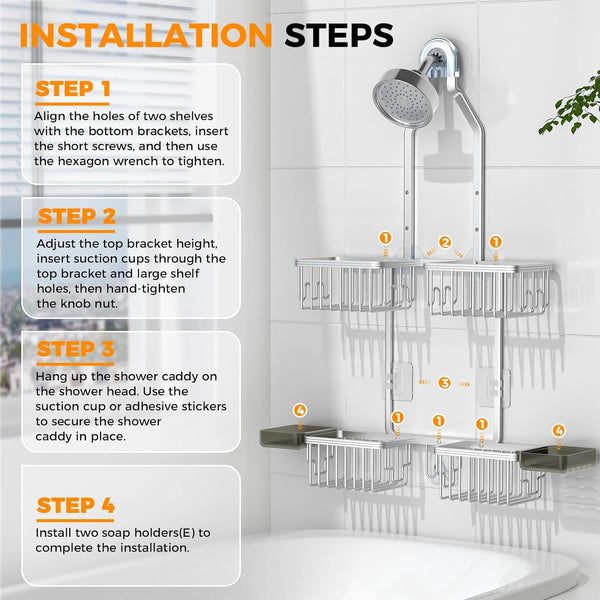 Adjustable Aluminum Shower Caddy Hanging for Handheld Showerhead, Silver7