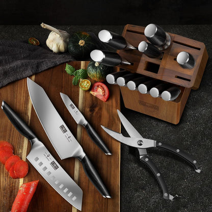 16-Piece Kitchen Knife Set with Block, Ultra Sharp Chef Knife Set | High Carbon Powder Steel Knife Block Set, Professional Knife Set with Sharpener, Ergonomic Pakkawood Handle7