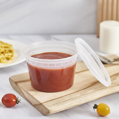[48Set - 16Oz.] Plastic Deli Food Storage Containers with Plastic Lids, Disposable Togo Containers for Soup, Meal Prep, Slime | BPA Free | Stackable | Leakproof | Microwave | Dishwasher | Freezer Safe6