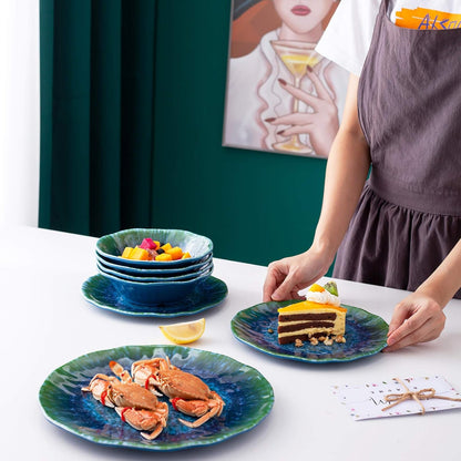 Melamine Dinnerware Set 12 PCS Teal Turquoise Tableware Plates Bowls Blue Green Dishwasher Safe Not Microware Not Oven8