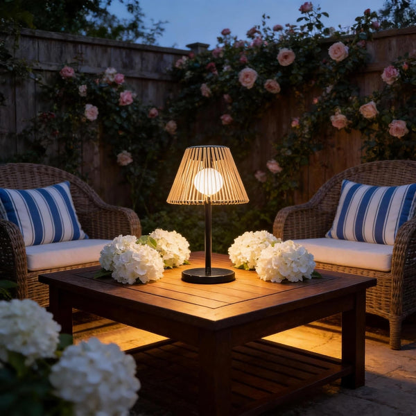 Solar Wireless Outdoor Table Lamp with Handwoven Rope Shades1