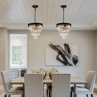 Black Crystal Chandeliers for Dining Room，4-Lights D12 Inch8