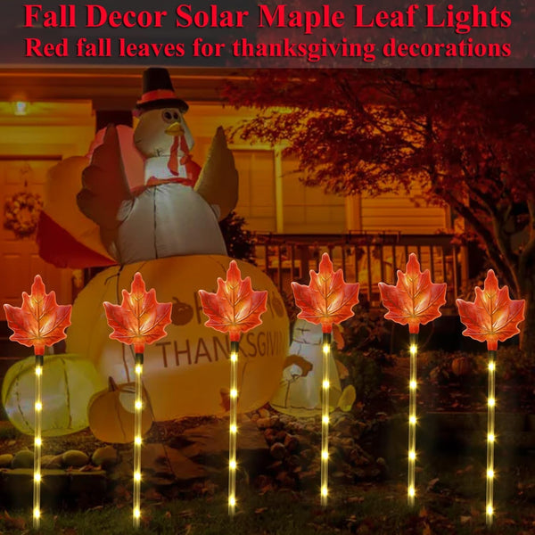 Fall Decor Solar Pathway Lights Outdoor Thanksgiving Decorations, 6 Pack Fall Leaves Solar Thanksgiving Maple Leaf Garden Stake Lights for outside Patio Yard Wedding Party Autumn Decor8
