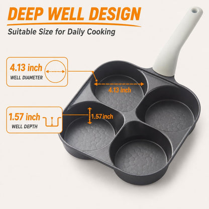 4 Cup Egg Pan, Nonstick Breakfast Pan with 4 Holes for Pancakes | 4 Compartment Skillet for Eggs, Omelets & Pancakes, Nonstick Frying Pan for Breakfast Sandwiches, Gas & Induction Compatible3