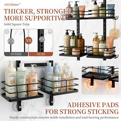 4-Tier Adjustable Hanging Shower Caddy for Handheld Showerhead, Black5