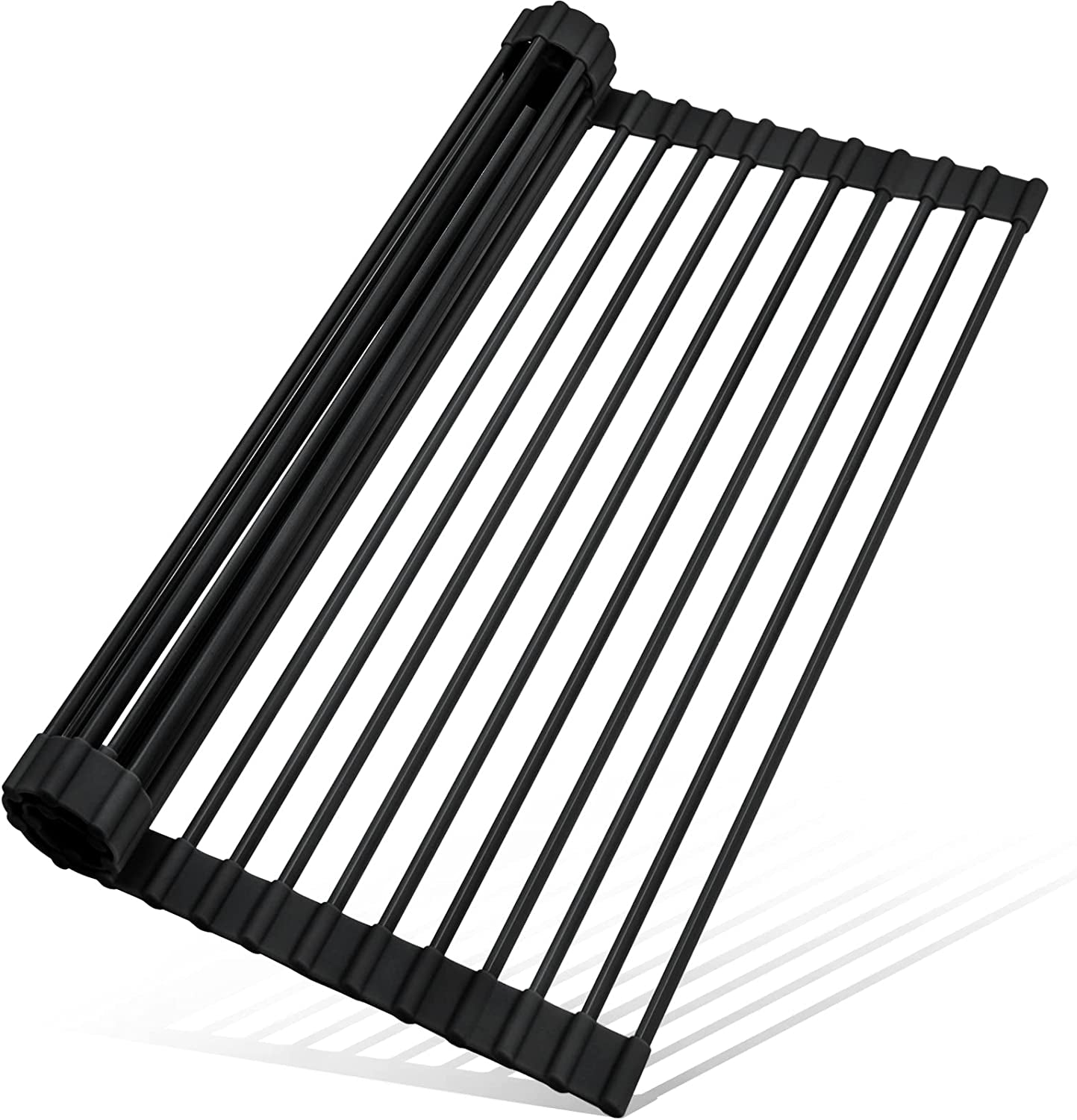 roll-up-dish-drying-rack-silicone-wrapped-over-the-sink-dish-drying-rack-multipurpose-foldable-sink-drying-mat-anti-slip-anti-rust-dish-rack-for-kitchen-17-5-x-13-black