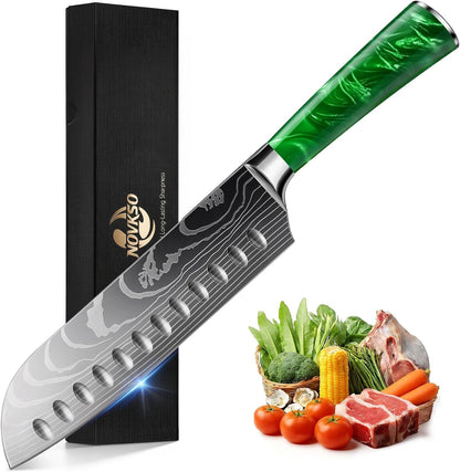 7 Inch Santoku Knife, Pretty Design, High‑Carbon Steel, Resin Handle1