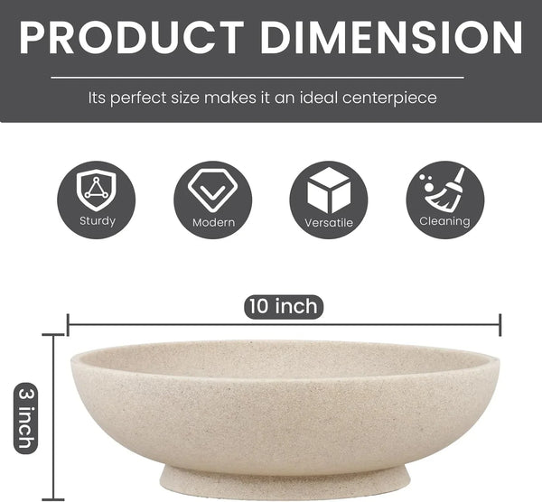 Large Decorative Bowl,Modern Fruit Bowl for Kitchen Counter,Handicraft Decorative Bowls for Home Decor,Stylish Key Bowl for Entry Table - Artificial Stone Beige4