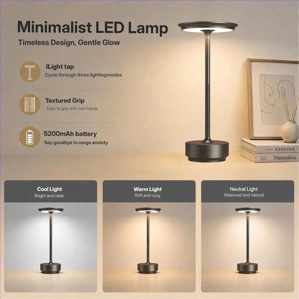 Rechargeable Table Lamp(Black), Cordless LED Desk Lamp with 5200Mah Battery, Touch Control, 3 Color Temperatures, Adjustable Brightness, Portable for Home, Hotel, Cafe & Camping2