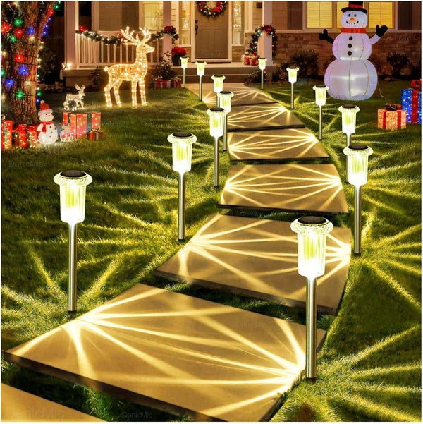 10 Pack Solar Pathway Lights Outdoor Waterproof Warm White LED9