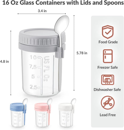 16 Oz Glass Overnight Oats Containers with Lids and Spoon Chia Pudding Jars2