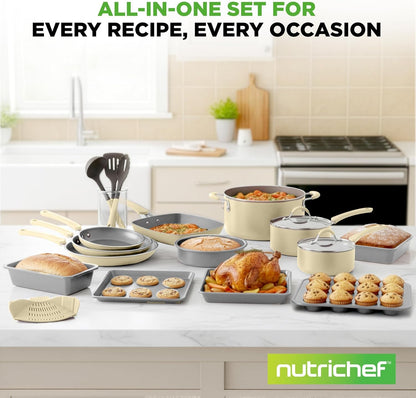 20 Pc Cookware Set Non Stick with Baking Pans, Pots and Pans | Complete Cookware Set Includes Fry Pans, Sauce Pots, Utensils, Cool Touch Handles, Induction Ready, PFOA & Pfos-Free, Durable7