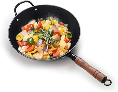 Zhensanhuan Cast Iron Woks and Stir Fry Pans, No Coating, Induction Suitable, Flat Bottom (32Cm/12.6In)7