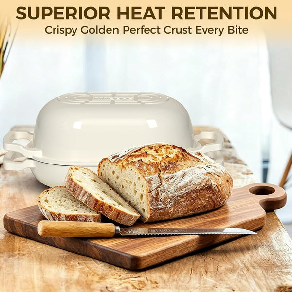 Enameled Cast Iron Dutch Oven Pot with Lid, Oval Bread Oven | Loaf Cast Iron Bread Pan for Homemade Bread Baking, Meatloaf Pan with Lid, 5.5QT, Cream White5