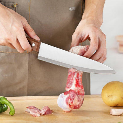 8 Inch Chef Knife, Razor Sharp Kitchen Knife with Protective Knife Sheath, Razor Sharp Slicing Knife with Ergonomic Handle, German Stainless Steel, Dishwasher Safe (Brown Color)5