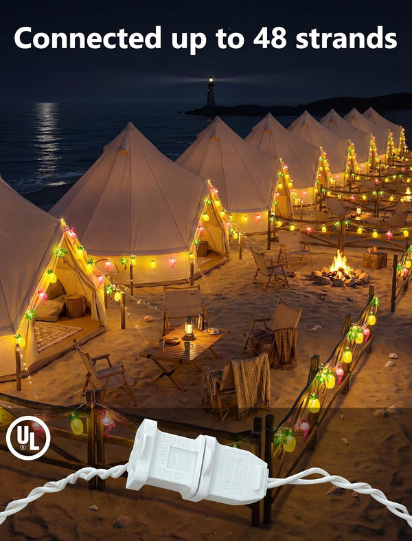 Summer Beach String Lights Plug In, 12FT 20LED UL Listed Connectable Hawaiian Tropical Party Fairy Lights Flamingo Palm Tree Pineapple, Outdoor Theme Tiki Bar Decor IP44 Waterproof Fun Light4