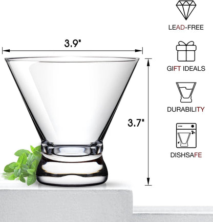Martini Glasses Set of 4, 8Oz Coupe Cocktail Glasses for Margarita | Manhattan, Cosmopolitan, Espresso, Home Bar, Evening Parties, Birthdays, Housewarming Gift6