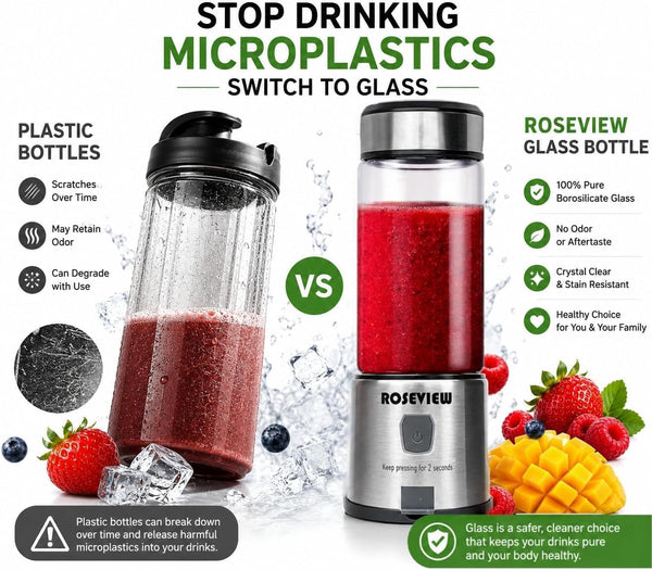 Portable Smoothie Blender  Glass Bottle USB Rechargeable Mini Handheld Ice Shakes Cup 2 Speed Blend Juicer Cordless Personal Smoothies Maker Fruit Mixer (Inoxsteel)4