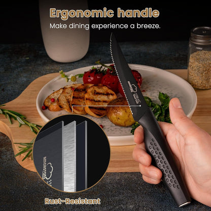 Steak Knives, Steak Knives Set of 8, Stainless Steel Steak Knife Set, Serrated Knives Dishwasher Safe, Elegant Black Mothers Day Gifts for Women3